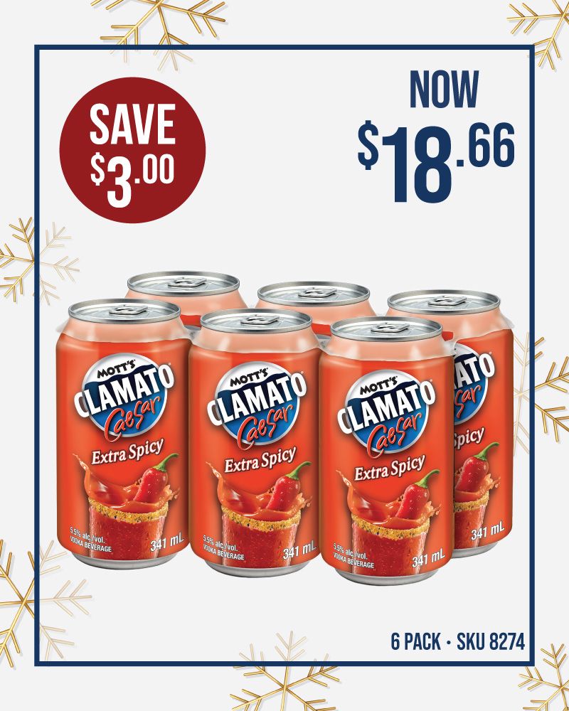 Mott’s Clamato Caesar Extra Spicy 6 Pack Cans