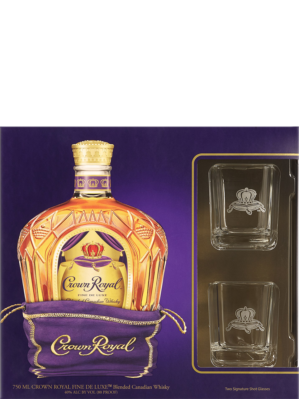 Crown Royal Whisky with Branded Shot Glasses