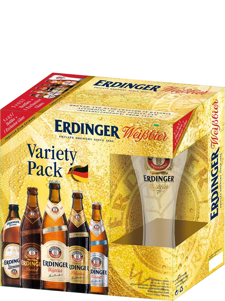 Erdinger Variety Pack 5x500ml Bottles w/Glass