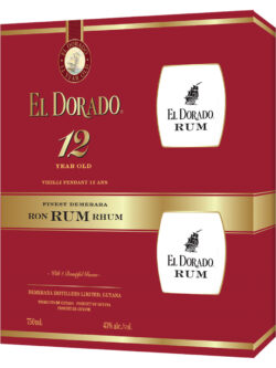 El Dorado 12 YO Rum with 2 Branded Glasses Gift PK