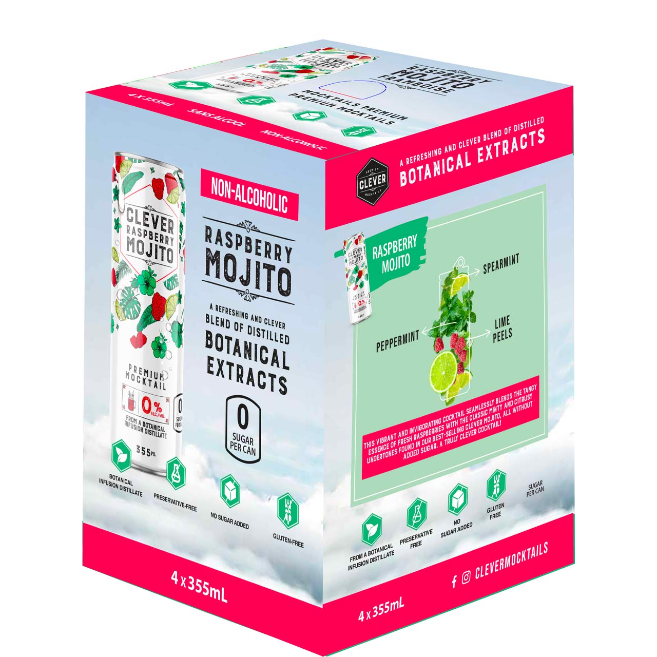 Clever Raspberry Mojito Non-Alc 4 Pack Cans