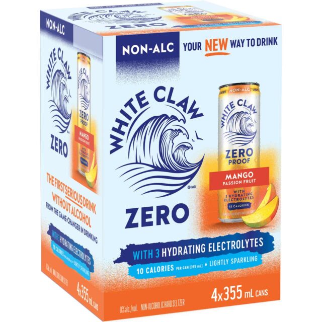 White Claw Zero Mango Passion Fruit Non-Alc 4pk